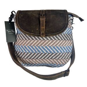 Myra Bag Winner Small Distressed Brown Canvas Leather Western Boho Crossbody NEW